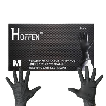 50 ПАР розмір M Нітрилові рукавички Hoffen, щільність 3.2 г. - чорні hoffm фото